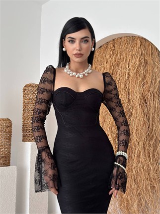 Corina Dantel Detay Balık Model Uzun Elbise Kod 00735