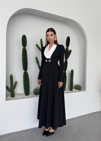 Velora Düğme Detay Vatkalı Uzun Elbise 