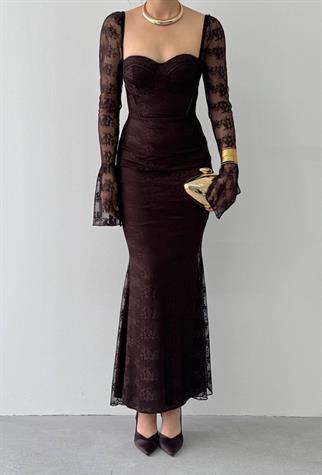 Corina Dantel Detay Balık Model Uzun Elbise