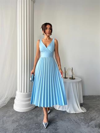 Alyosa Pileli V Yaka Midi Elbise