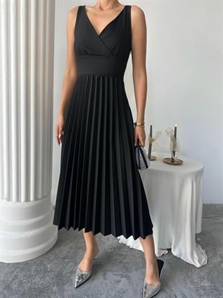 Alyosa Pileli V Yaka Midi Elbise