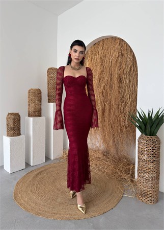 Corina Dantel Detay Balık Model Uzun Elbise Kod 00735