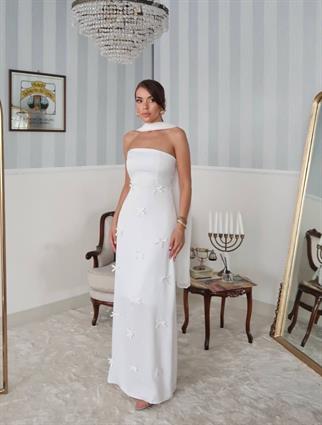 Nova Saten Şal Detay Uzun Elbise