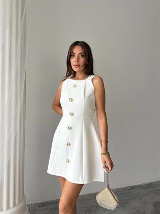  Düğmeli Atlas Mini Renata Elbise