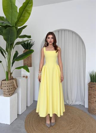 Kalın Askılı Hera Uzun Atlas Elbise