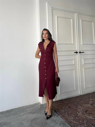 Aversa Düğme Detaylı Midi Elbise