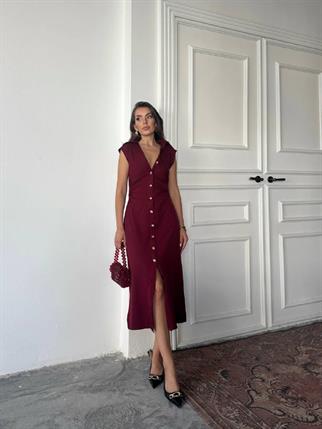 Aversa Düğme Detaylı Midi Elbise