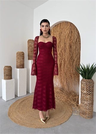 Corina Dantel Detay Balık Model Uzun Elbise Kod 00735