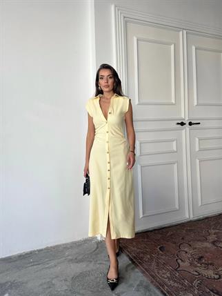 Aversa Düğme Detaylı Midi Elbise