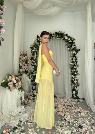 Manen Şal Detaylı Atlas Elbise