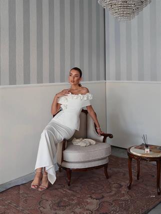 Rina Tasarım Çiçek Detay Uzun Elbise