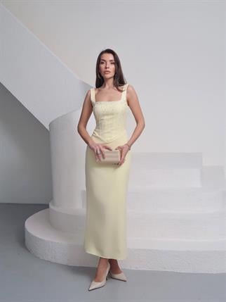 Taşlı Tasarım Uzun Elbise Romane