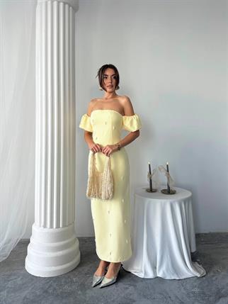 Arabella İncili Atlas Uzun Elbise