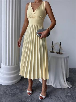 Alyosa Pileli V Yaka Midi Elbise