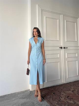 Aversa Düğme Detaylı Midi Elbise