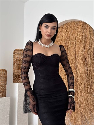 Corina Dantel Detay Balık Model Uzun Elbise Kod 00735