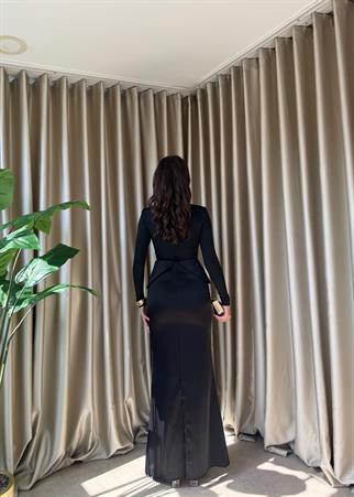 Uzun Kollu Balıkçı Yaka Saten Detay Şık Elbise