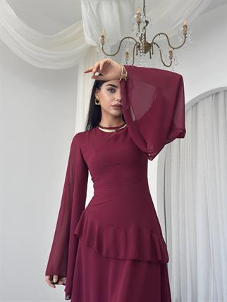 Linan Tül kol Midi Elbise