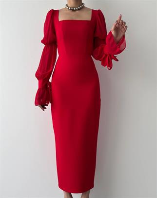 Hare Kolları Fırfır Detaylı Elbise