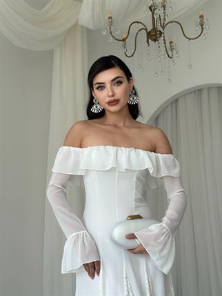 Ester Dantel Detaylı Straplez Elbise