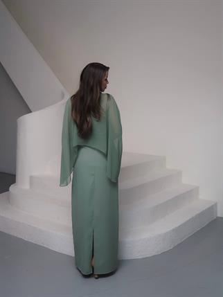 Tasarım Tül Detaylı Lilyum Uzun Elbise