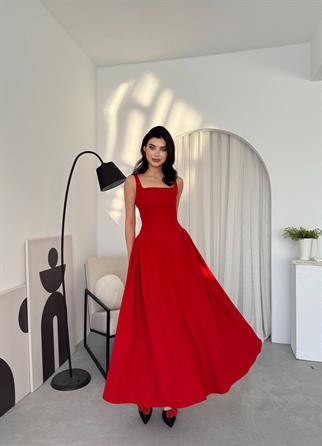 Kalın Askılı Hera Uzun Atlas Elbise