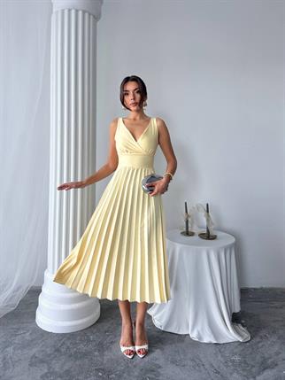 Alyosa Pileli V Yaka Midi Elbise