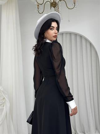 Evona Yırtmaç Detaylı Düğmeli Elbise