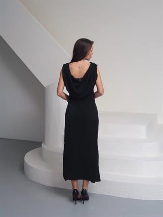 Saten Degaje Yaka Sırt Detay Manolya Elbise