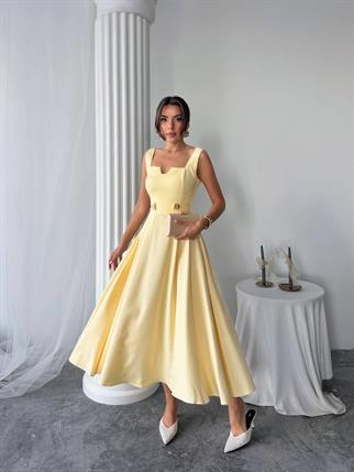 Ayvel Atlas Düğme Detay Midi Elbise