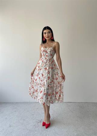 Aden Şifon Midi Askılı Elbise - Pembe