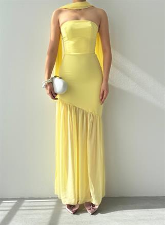 Manen Şal Detaylı Atlas Elbise