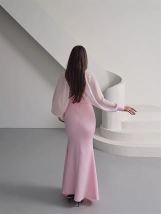 Kalp Yaka Taşlı Tasarım Şifon Elbise Angeline