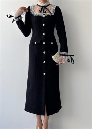 Dali Dantel Cep Detaylı Düğmeli  Elbise