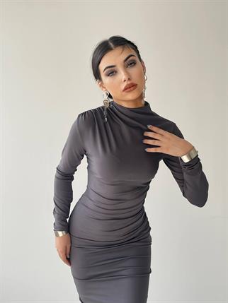 Afra Midi Elbise - Gri