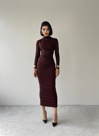 Afra Midi Elbise - Kahve