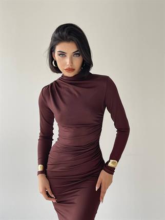 Afra Midi Elbise - Kahve