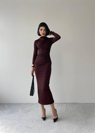 Afra Midi Elbise - Kahve