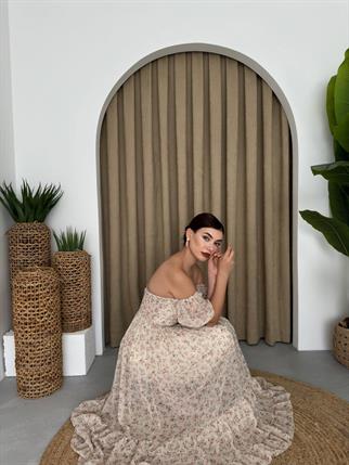 Alessa Şifon Gloplu Midi Astarlı Elbise