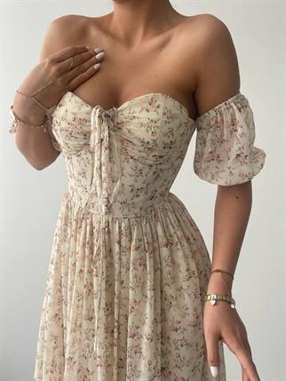 Alessa Şifon Gloplu Midi Astarlı Elbise