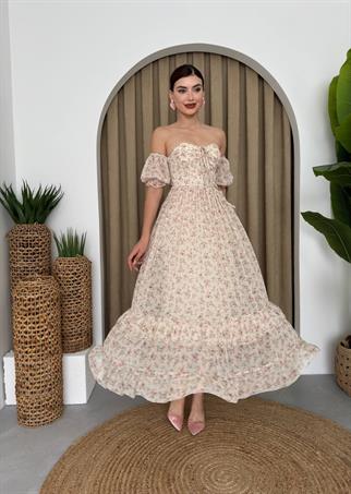Alessa Şifon Gloplu Midi Astarlı Elbise