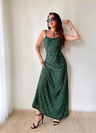 Alin Askılı Uzun Elbise - Yeşil