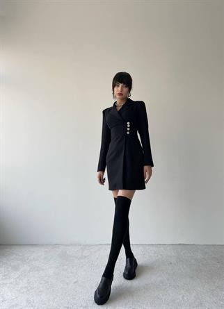 Amber Uzun Kollu Mini Elbise - Siyah