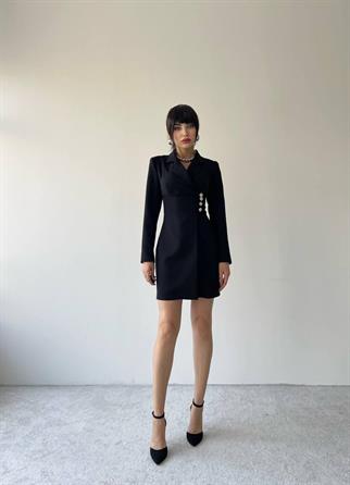 Amber Uzun Kollu Mini Elbise - Siyah