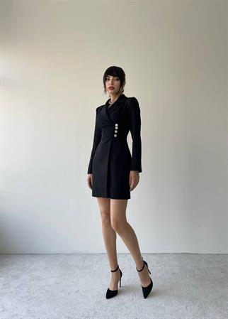 Amber Uzun Kollu Mini Elbise - Siyah