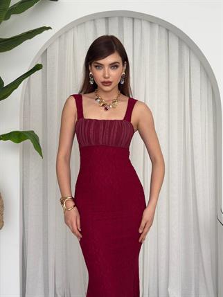 Angel Dantel Kalın Askılı Uzun Elbise