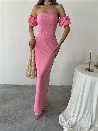 Arabella İncili Atlas Uzun Elbise