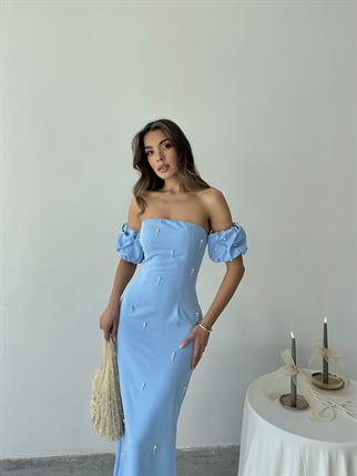 Arabella İncili Atlas Uzun Elbise