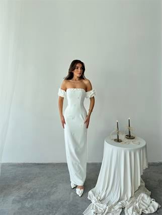 Arabella İncili Atlas Uzun Elbise