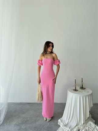 Arabella İncili Atlas Uzun Elbise